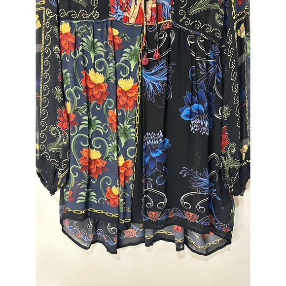 Farm Rio Black Mixed Arabesque Scarves Long Sleeve Mini Dress Size XS NWT Chic - Picture 8 of 16